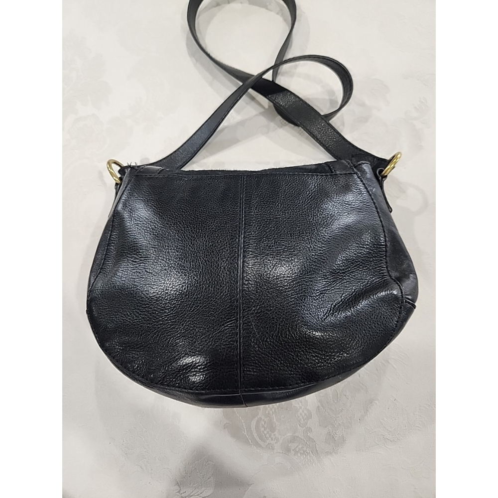 Fossil Black Calf Hair Leather Crossbody Saddle Bag - Picture 6 of 13